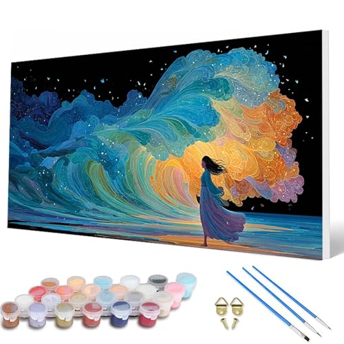 Malen Nach Zahlen Erwachsene, Abstrakt Malen Nach Zahlen Landschaft Paint by Numbers DIY Bastelset Erwachsene Mit 3 Pinseln und Acrylfarben für Deko Wohnzimmer, Geschenke für Frauen 40X80CM -hcw250743 von HCWBDWOU