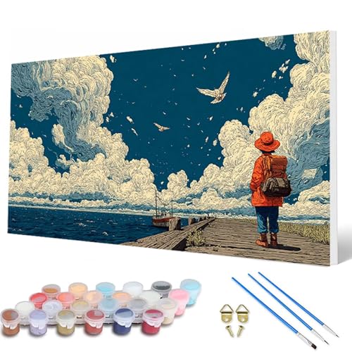 Malen Nach Zahlen Erwachsene, Anime Malen Nach Zahlen Wolke Paint by Numbers DIY Bastelset Erwachsene Mit 3 Pinseln und Acrylfarben für Deko Wohnzimmer, Geschenke für Frauen 80 x 160 cm -hcw2507LF von HCWBDWOU