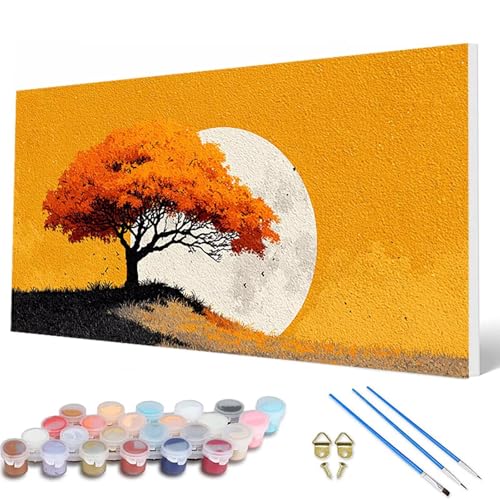 Malen Nach Zahlen Erwachsene, Baum Malen Nach Zahlen Mond Paint by Numbers DIY Bastelset Erwachsene Mit 3 Pinseln und Acrylfarben für Deko Wohnzimmer, Geschenke für Frauen 100X200 CM -hcw2507PA von HCWBDWOU