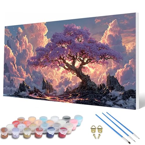 Malen Nach Zahlen Erwachsene, Baum des Lebens Malen Nach Zahlen Landschaft Paint by Numbers Bastelset Erwachsene Mit Pinseln und Acrylfarben für Deko Wohnzimmer, Geschenke 40X80CM -hcw250734616N von HCWBDWOU