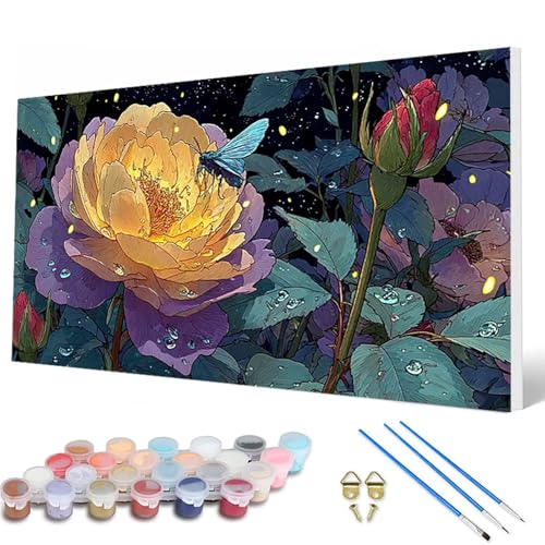 Malen Nach Zahlen Erwachsene, Blumenn Malen Nach Zahlen Natur Paint by Numbers DIY Bastelset Erwachsene Mit 3 Pinseln und Acrylfarben für Deko Wohnzimmer, Geschenke für Frauen 40 x 80 cm -hcw25077Q von HCWBDWOU