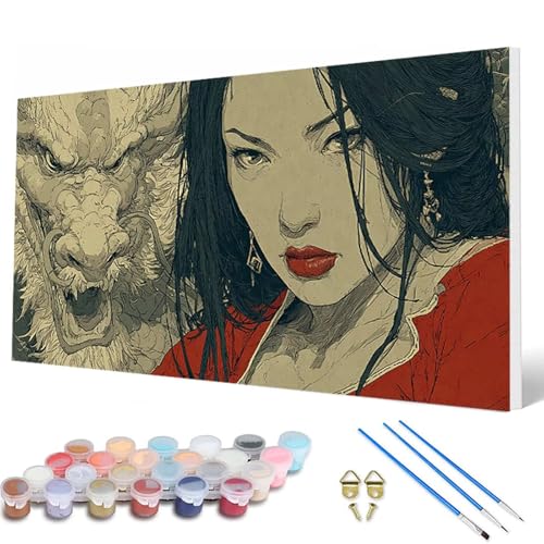 Malen Nach Zahlen Erwachsene, Drachen Malen Nach Zahlen Anime Paint by Numbers DIY Bastelset Erwachsene Mit 3 Pinseln und Acrylfarben für Deko Wohnzimmer, Geschenke für Frauen 40X80CM -hcw25074M von HCWBDWOU