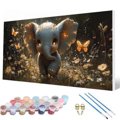 Malen Nach Zahlen Erwachsene, Elefant Malen Nach Zahlen Schmetterling Paint by Numbers DIY Bastelset Erwachsene Mit Pinseln und Acrylfarben für Deko Wohnzimmer, Geschenke für Frauen 40X80CM -hcw250702 von HCWBDWOU