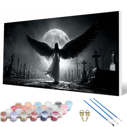 Malen Nach Zahlen Erwachsene, Engel Malen Nach Zahlen Mond Paint by Numbers DIY Bastelset Erwachsene Mit 3 Pinseln und Acrylfarben für Deko Wohnzimmer, Geschenke für Frauen 100X200 CM -hcw250785 von HCWBDWOU