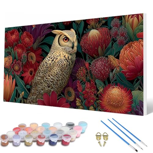 Malen Nach Zahlen Erwachsene, Eule Malen Nach Zahlen Blumenn Paint by Numbers DIY Bastelset Erwachsene Mit 3 Pinseln und Acrylfarben für Deko Wohnzimmer, Geschenke für Frauen 80 x 160 cm -hcw250705 von HCWBDWOU