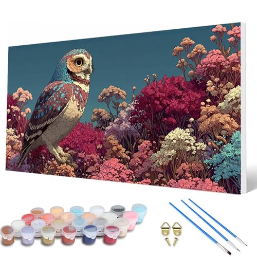 Malen Nach Zahlen Erwachsene, Eule Malen Nach Zahlen Tiere Paint by Numbers DIY Bastelset Erwachsene Mit 3 Pinseln und Acrylfarben für Zimmer Deko Wohnzimmer, Geschenke für Frauen 40X80 CM -hcw25079G von HCWBDWOU