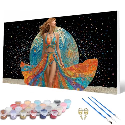 Malen Nach Zahlen Erwachsene, Frau Malen Nach Zahlen Bunt Paint by Numbers DIY Bastelset Erwachsene Mit 3 Pinseln und Acrylfarben für Zimmer Deko Wohnzimmer, Geschenke für Frauen 80X160CM -hcw2507MX von HCWBDWOU