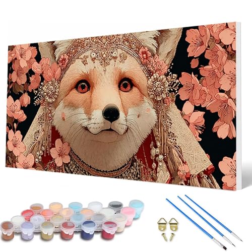 Malen Nach Zahlen Erwachsene, Fuchs Malen Nach Zahlen KirschblüTen Paint by Numbers Bastelset Erwachsene Mit Pinseln und Acrylfarben für Deko Wohnzimmer, Geschenke für Frauen 80 x 160 cm -hcw25071C von HCWBDWOU