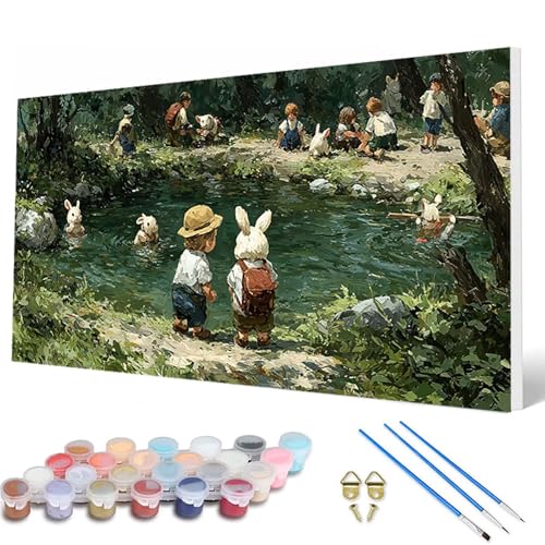 Malen Nach Zahlen Erwachsene, Kaninchen Malen Nach Zahlen Landschaft Paint by Numbers Bastelset Erwachsene Mit Pinseln und Acrylfarben für Deko Wohnzimmer, Geschenke für Frauen 80X160 CM -hcw2507KS von HCWBDWOU