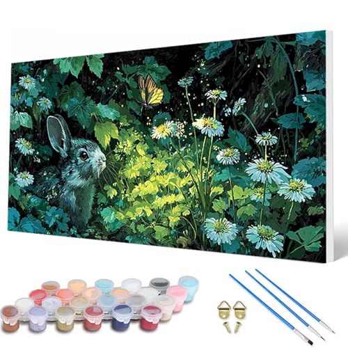 Malen Nach Zahlen Erwachsene, Kaninchen Malen Nach Zahlen Schmetterling Paint by Numbers Bastelset Erwachsene Mit Pinseln und Acrylfarben für Deko Wohnzimmer, Geschenke für Frauen 40X80CM -hcw25078S von HCWBDWOU