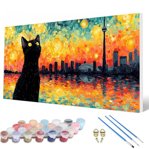 Malen Nach Zahlen Erwachsene, Katze Malen Nach Zahlen Sternenhimmel Paint by Numbers DIY Bastelset Erwachsene Mit 3 Pinseln und Acrylfarben für Deko Wohnzimmer, Geschenke für Frauen 40X80CM -hcw2507JF von HCWBDWOU