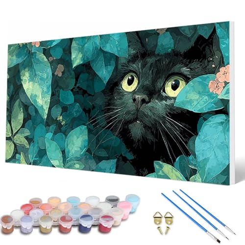 Malen Nach Zahlen Erwachsene, Katze Malen Nach Zahlen Tiere Paint by Numbers DIY Bastelset Erwachsene Mit 3 Pinseln und Acrylfarben für Deko Wohnzimmer, Geschenke für Frauen 80 x 160 cm -hcw25072A von HCWBDWOU