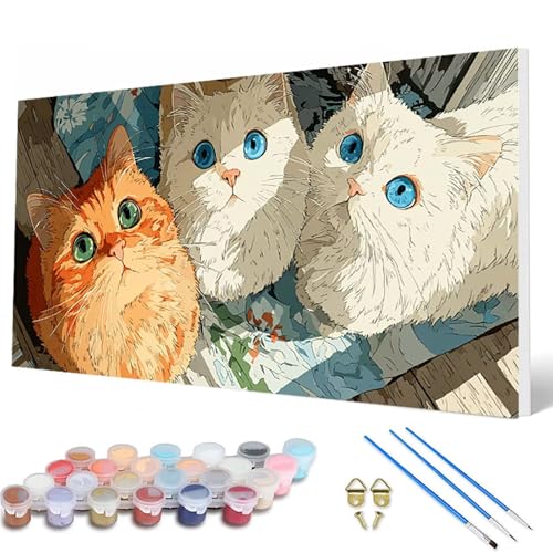 Malen Nach Zahlen Erwachsene, Katzen Malen Nach Zahlen Tiere Paint by Numbers DIY Bastelset Erwachsene Mit 3 Pinseln und Acrylfarben für Deko Wohnzimmer, Geschenke für Frauen 60X120 CM -hcw25077B von HCWBDWOU