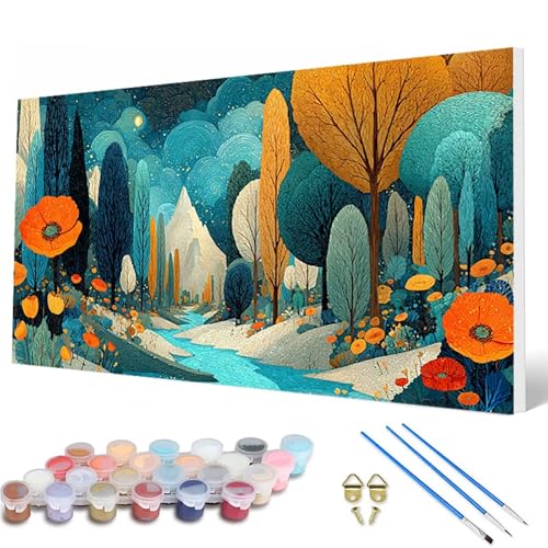 Malen Nach Zahlen Erwachsene, Landschaft Malen Nach Zahlen Blumenn Paint by Numbers DIY Bastelset Erwachsene Mit 3 Pinseln und Acrylfarben für Deko Wohnzimmer, Geschenke für Frauen 80X160CM -hcw25071P von HCWBDWOU