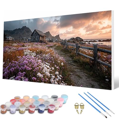 Malen Nach Zahlen Erwachsene, Landschaft Malen Nach Zahlen Chrysantheme Paint by Numbers Bastelset Erwachsene Mit Pinseln und Acrylfarben für Deko Wohnzimmer, Geschenke für Frauen 40X80CM -hcw2507J0 von HCWBDWOU