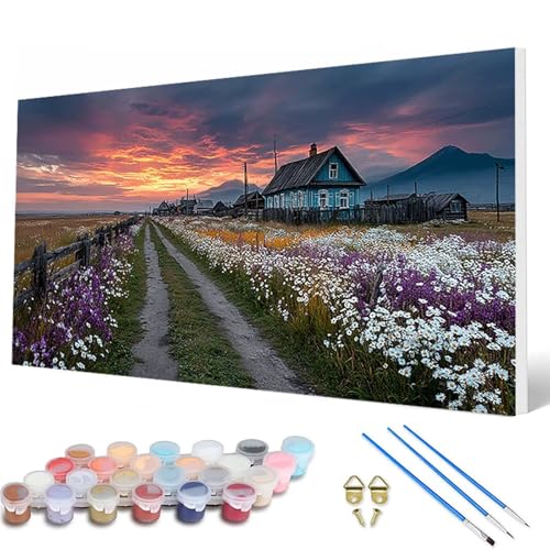 Malen Nach Zahlen Erwachsene, Landschaft Malen Nach Zahlen HäUser Paint by Numbers DIY Bastelset Erwachsene Mit 3 Pinseln und Acrylfarben für Deko Wohnzimmer, Geschenke für Frauen 40X80 CM -hcw250736 von HCWBDWOU