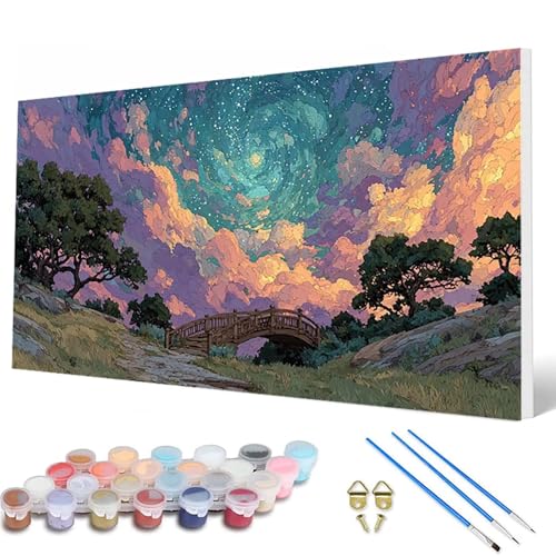 Malen Nach Zahlen Erwachsene, Landschaft Malen Nach Zahlen Sternenhimmel Paint by Numbers Bastelset Erwachsene Mit Pinseln und Acrylfarben für Deko Wohnzimmer, Geschenke für Frauen 40X80CM -hcw25071Y von HCWBDWOU