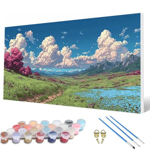 Malen Nach Zahlen Erwachsene, Landschaft Malen Nach Zahlen Wolke Paint by Numbers DIY Bastelset Erwachsene Mit 3 Pinseln und Acrylfarben für Deko Wohnzimmer, Geschenke für Frauen 40 x 80 cm -hcw250744 von HCWBDWOU