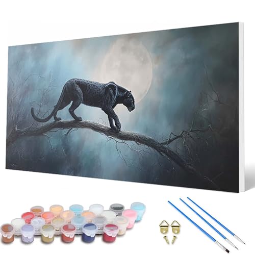 Malen Nach Zahlen Erwachsene, Leopard Malen Nach Zahlen Mond Paint by Numbers DIY Bastelset Erwachsene Mit 3 Pinseln und Acrylfarben für Deko Wohnzimmer, Geschenke für Frauen 80X160CM -hcw25074V von HCWBDWOU