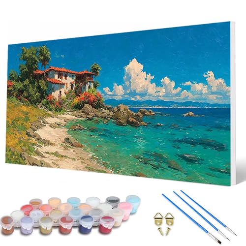 Malen Nach Zahlen Erwachsene, Meer Malen Nach Zahlen Landschaft Paint by Numbers DIY Bastelset Erwachsene Mit 3 Pinseln und Acrylfarben für Deko Wohnzimmer, Geschenke für Frauen 40X80 CM -hcw2507E4 von HCWBDWOU