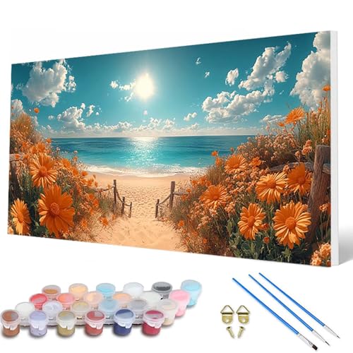 Malen Nach Zahlen Erwachsene, Meer Malen Nach Zahlen Landschaft Paint by Numbers DIY Bastelset Erwachsene Mit 3 Pinseln und Acrylfarben für Deko Wohnzimmer, Geschenke für Frauen 80 x 160 cm -hcw250780 von HCWBDWOU