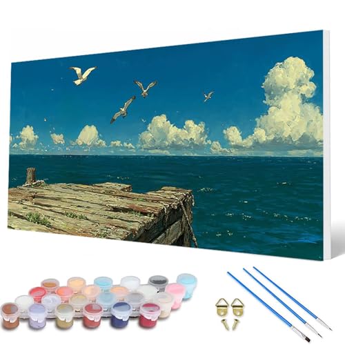 Malen Nach Zahlen Erwachsene, MöWe Malen Nach Zahlen Ozean Paint by Numbers DIY Bastelset Erwachsene Mit 3 Pinseln und Acrylfarben für Zimmer Deko Wohnzimmer, Geschenke für Frauen 40X80 CM -hcw250799 von HCWBDWOU