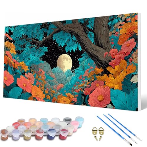 Malen Nach Zahlen Erwachsene, Mond Malen Nach Zahlen Natur Paint by Numbers DIY Bastelset Erwachsene Mit 3 Pinseln und Acrylfarben für Deko Wohnzimmer, Geschenke für Frauen 100 x 200 cm -hcw250760 von HCWBDWOU