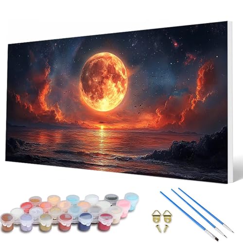 Malen Nach Zahlen Erwachsene, Mond Malen Nach Zahlen Strand Paint by Numbers DIY Bastelset Erwachsene Mit 3 Pinseln und Acrylfarben für Zimmer Deko Wohnzimmer, Geschenke für Frauen 40X80CM -hcw2507AF von HCWBDWOU