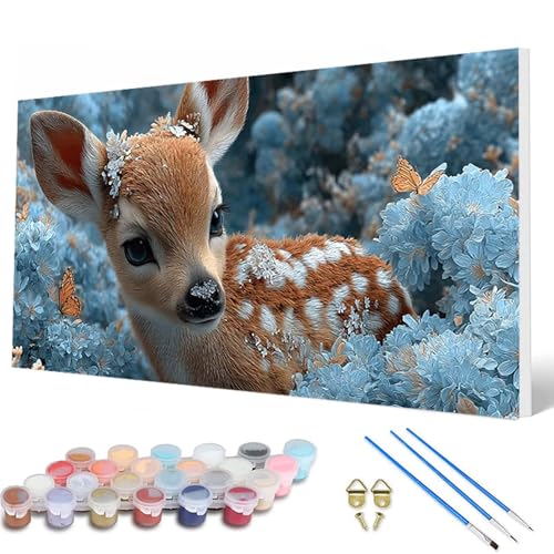 Malen Nach Zahlen Erwachsene, Reh Malen Nach Zahlen Schmetterling Paint by Numbers DIY Bastelset Erwachsene Mit 3 Pinseln und Acrylfarben für Deko Wohnzimmer, Geschenke für Frauen 40X80 CM -hcw250763 von HCWBDWOU
