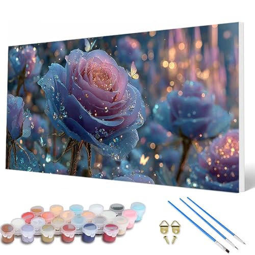 Malen Nach Zahlen Erwachsene, Rose Malen Nach Zahlen Schmetterling Paint by Numbers DIY Bastelset Erwachsene Mit 3 Pinseln und Acrylfarben für Deko Wohnzimmer, Geschenke für Frauen 40X80 CM -hcw25076H von HCWBDWOU