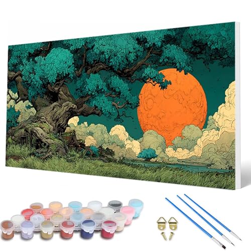 Malen Nach Zahlen Erwachsene, Sonnenuntergang Malen Nach Zahlen Baum Paint by Numbers Bastelset Erwachsene Mit Pinseln und Acrylfarben für Deko Wohnzimmer, Geschenke für Frauen 40 x 80 cm -hcw250765 von HCWBDWOU