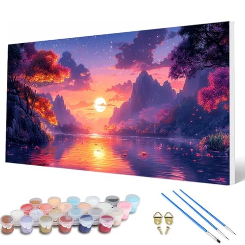 Malen Nach Zahlen Erwachsene, Sonnenuntergang Malen Nach Zahlen Landschaft Paint by Numbers Bastelset Erwachsene Mit Pinseln und Acrylfarben für Deko Wohnzimmer, Geschenke 40X80 CM -hcw2507DZ73CS von HCWBDWOU