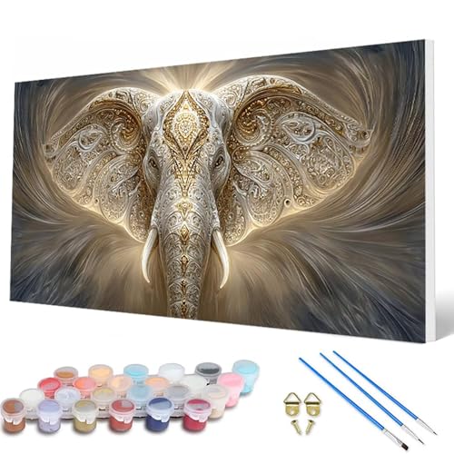 Malen Nach Zahlen Erwachsene, Tiere Malen Nach Zahlen Elefant Paint by Numbers DIY Bastelset Erwachsene Mit 3 Pinseln und Acrylfarben für Deko Wohnzimmer, Geschenke für Frauen 40 x 80 cm -hcw250721 von HCWBDWOU