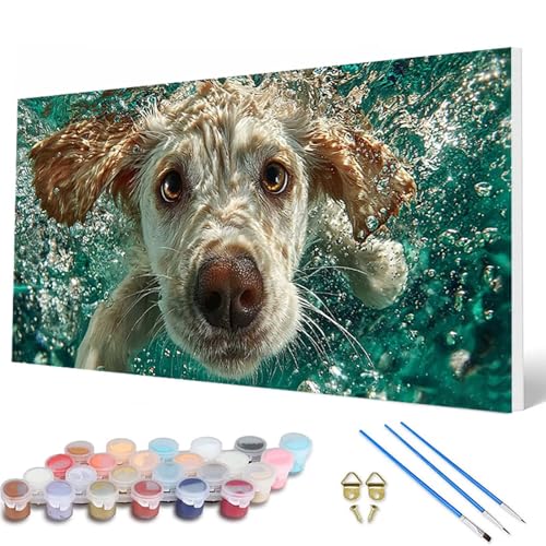 Malen Nach Zahlen Erwachsene, Tiere Malen Nach Zahlen Hund Paint by Numbers DIY Bastelset Erwachsene Mit 3 Pinseln und Acrylfarben für Deko Wohnzimmer, Geschenke für Frauen 100 x 200 cm -hcw2507T8 von HCWBDWOU