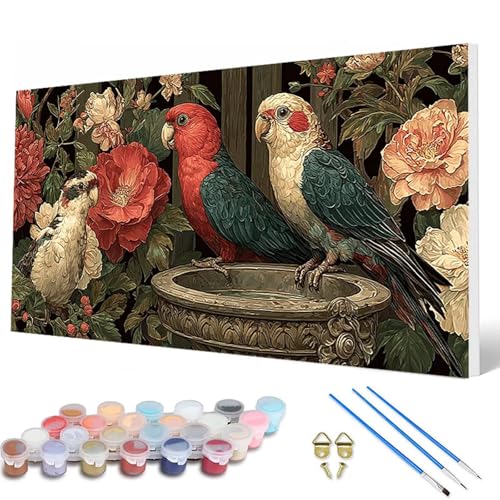 Malen Nach Zahlen Erwachsene, Tiere Malen Nach Zahlen Papagei Paint by Numbers DIY Bastelset Erwachsene Mit 3 Pinseln und Acrylfarben für Deko Wohnzimmer, Geschenke für Frauen 40 x 80 cm -hcw2507UY von HCWBDWOU