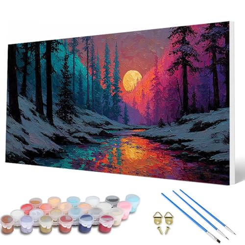Malen Nach Zahlen Erwachsene, Wald Malen Nach Zahlen Mond Paint by Numbers DIY Bastelset Erwachsene Mit 3 Pinseln und Acrylfarben für Deko Wohnzimmer, Geschenke für Frauen 80 x 160 cm -hcw2507B5 von HCWBDWOU