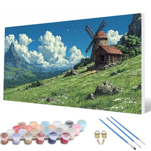 Malen Nach Zahlen Erwachsene, WindmüHle Malen Nach Zahlen Landschaft Paint by Numbers DIY Bastelset Erwachsene Mit Pinseln und Acrylfarben für Deko Wohnzimmer, Geschenke für Frauen 40X80CM -hcw2507D1 von HCWBDWOU