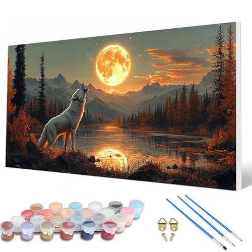 Malen Nach Zahlen Erwachsene, Wolf Malen Nach Zahlen Mond Paint by Numbers DIY Bastelset Erwachsene Mit 3 Pinseln und Acrylfarben für Deko Wohnzimmer, Geschenke für Frauen 40 x 80 cm -hcw2507OU Malen Nach Zahlen Erwachsene, Wolf Malen Nach Zahlen Mond Paint by Numbers DIY Bastelset Erwachsene Mit 3 Pinseln und Acrylfarben für Deko Wohnzimmer, Geschenke für Frauen 40 x 80 cm -hcw2507OU von HCWBDWOU