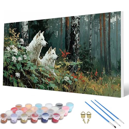 Malen Nach Zahlen Erwachsene, Wolf Malen Nach Zahlen Tiere Paint by Numbers DIY Bastelset Erwachsene Mit 3 Pinseln und Acrylfarben für Deko Wohnzimmer, Geschenke für Frauen 60X120 CM -hcw2507Z8 von HCWBDWOU