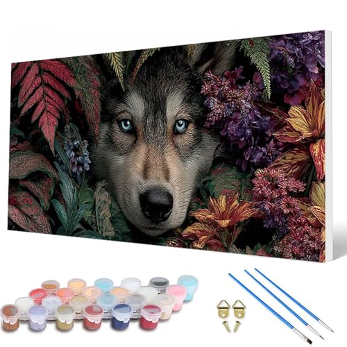 Malen Nach Zahlen Erwachsene, Wolf Malen Nach Zahlen Tiere Paint by Numbers DIY Bastelset Erwachsene Mit 3 Pinseln und Acrylfarben für Zimmer Deko Wohnzimmer, Geschenke für Frauen 40X80CM -hcw25073B von HCWBDWOU