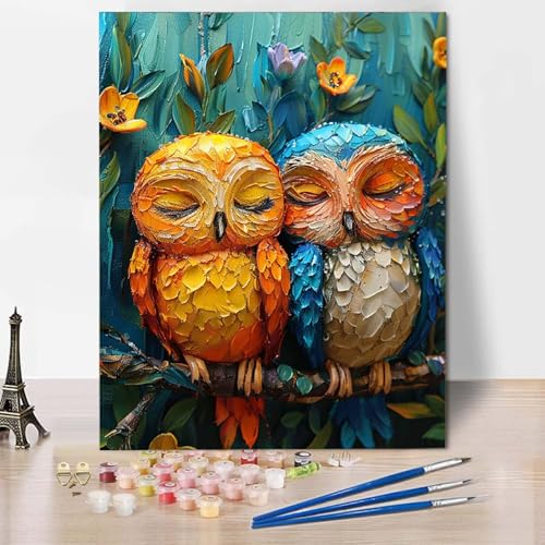 Malen Nach Zahlen Eule Malen Nach Zahlen Erwachsene Blume Painting by Numbers Adult Basteln Erwachsene, Mit 3 Pinseln und Acrylfarbe für Deko Wohnzimmer, Geschenke für Frauen (50 x 65 cm) -CW250422 von HCWBDWOU