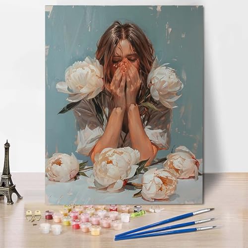 Malen Nach Zahlen Frau Malen Nach Zahlen Erwachsene Blume Painting by Numbers Adult Basteln Erwachsene, Mit 3 Pinseln und Acrylfarbe für Deko Wohnzimmer, Geschenke für Frauen (70 x 95 cm) -CW250473 von HCWBDWOU