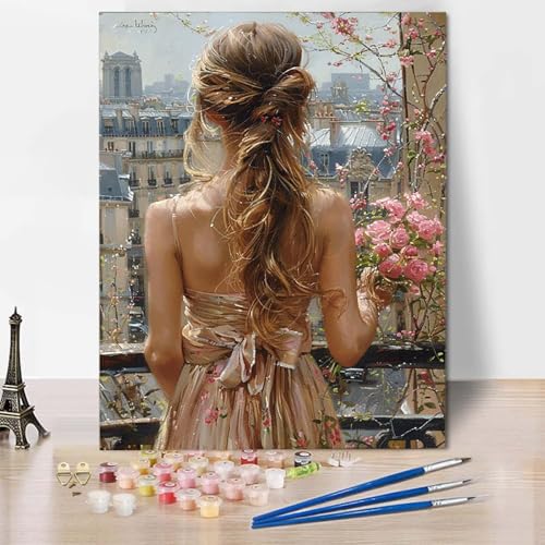 Malen Nach Zahlen Frau Malen Nach Zahlen Erwachsene Blume Painting by Numbers Adult Basteln Erwachsene, Mit 3 Pinseln und Acrylfarbe für Deko Wohnzimmer, Geschenke für Frauen (70 x 95 cm) -CW2504HG von HCWBDWOU