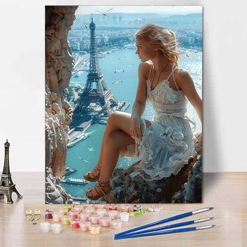 Malen Nach Zahlen Frau Malen Nach Zahlen Erwachsene Eiffelturm Painting by Numbers Adult Basteln Erwachsene, Mit 3 Pinseln und Acrylfarbe für Deko Wohnzimmer, Geschenke (100x135cm) -CW25040LM19 von HCWBDWOU