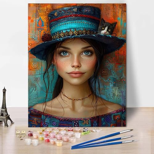 Malen Nach Zahlen Frau Malen Nach Zahlen Erwachsene Katze Painting by Numbers Adult Basteln Erwachsene, Mit 3 Pinseln und Acrylfarbe für Deko Wohnzimmer, Geschenke für Frauen (70 x 95 cm) -CW25048U von HCWBDWOU
