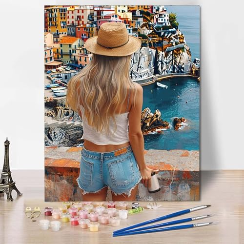 Malen Nach Zahlen Frau Malen Nach Zahlen Erwachsene Stadt Painting by Numbers Adult Basteln Erwachsene, Mit 3 Pinseln und Acrylfarbe für Deko Wohnzimmer, Geschenke für Frauen (100x135cm) -CW25040G von HCWBDWOU