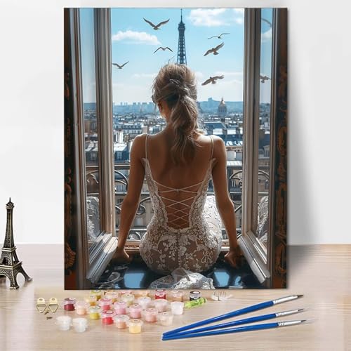 Malen Nach Zahlen Frau Malen Nach Zahlen Erwachsene Stadt Painting by Numbers Adult Basteln Erwachsene, Mit 3 Pinseln und Acrylfarbe für Deko Wohnzimmer, Geschenke für Frauen (70 x 95 cm) -CW2504JK von HCWBDWOU