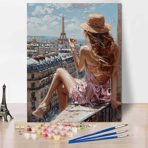 Malen Nach Zahlen Frau Malen Nach Zahlen Erwachsene Stadt Painting by Numbers Adult Basteln Erwachsene, Mit 3 Pinseln und Acrylfarbe für Deko Wohnzimmer, Geschenke für Frauen 70 X 95 CM -CW250404 von HCWBDWOU