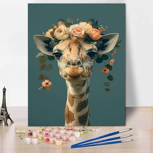 Malen Nach Zahlen Giraffe Malen Nach Zahlen Erwachsene Blume Painting by Numbers Adult Basteln Erwachsene, Mit 3 Pinseln und Acrylfarbe für Deko Wohnzimmer, Geschenke für Frauen 40 X 50 CM -CW25040H von HCWBDWOU