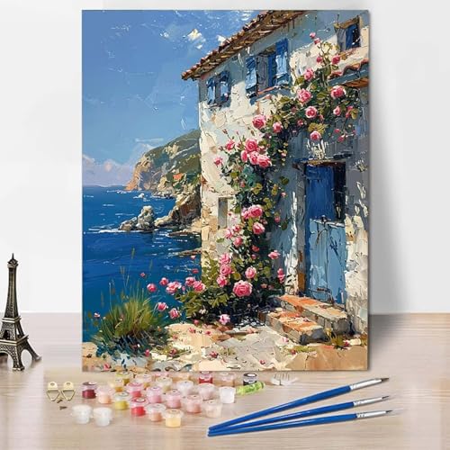Malen Nach Zahlen Häuser Malen Nach Zahlen Erwachsene Ozean Painting by Numbers Adult Basteln Erwachsene, Mit 3 Pinseln und Acrylfarbe für Deko Wohnzimmer, Geschenke für Frauen (50 x 65 cm) -CW2504K9 von HCWBDWOU